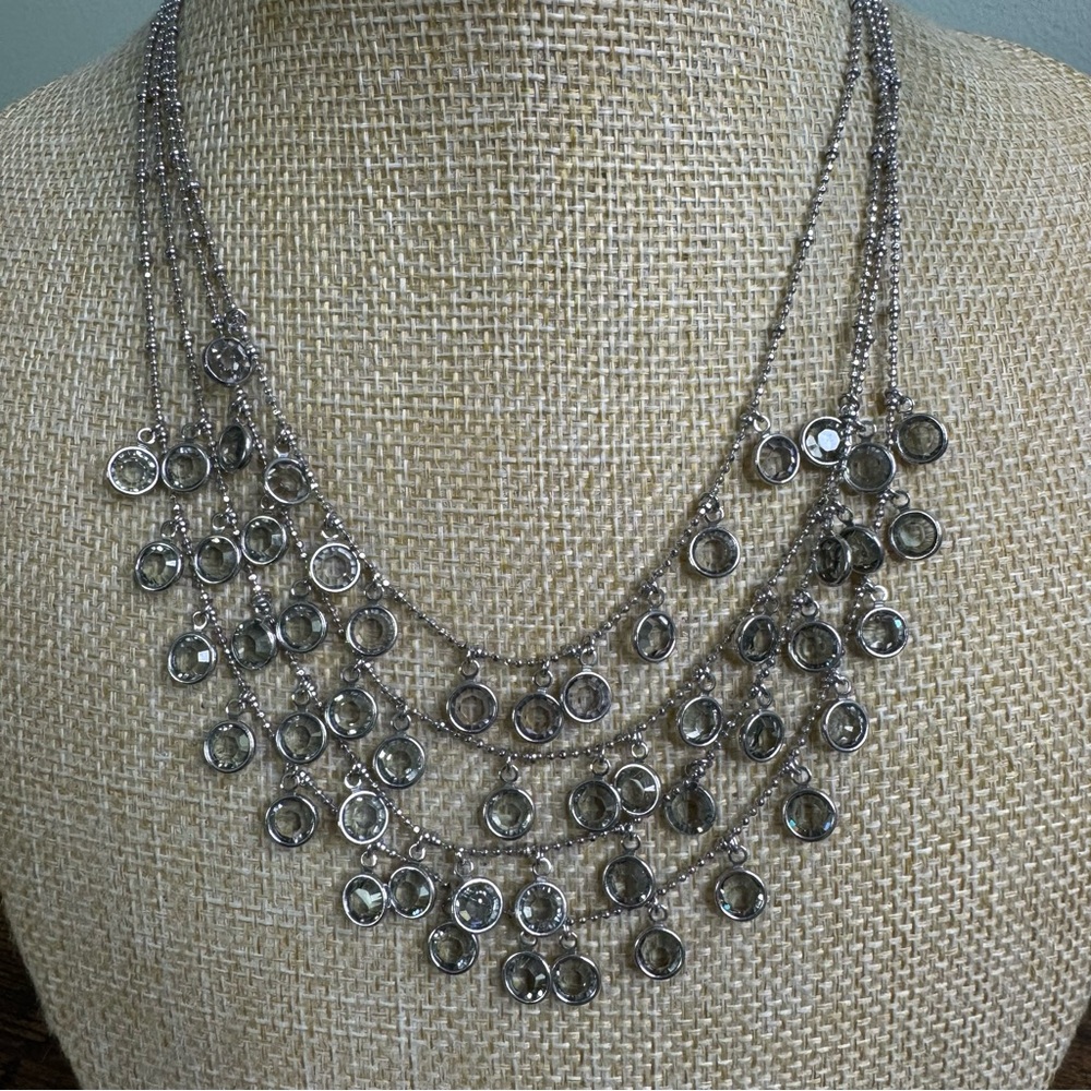 ABS Allen Schwartz Multi-Layer Bezel Crystal Necklace Choker Length 15 Inch